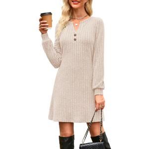 Annebouti Women's 2026 Spring Fully Lined Pocketed Long Sleeve Mini Sweater Dress (Large, Beige)