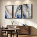Large Framed Abstract Blue and Gold Wall Art for Living Room, 3 Piece Modern Canvas Artwork for Walls, Contemporary Pictures Prints Paintings for Bedroom Hallway Wall Decor, 24x36 Inch, 24W" x 36H"x 3 Pcs