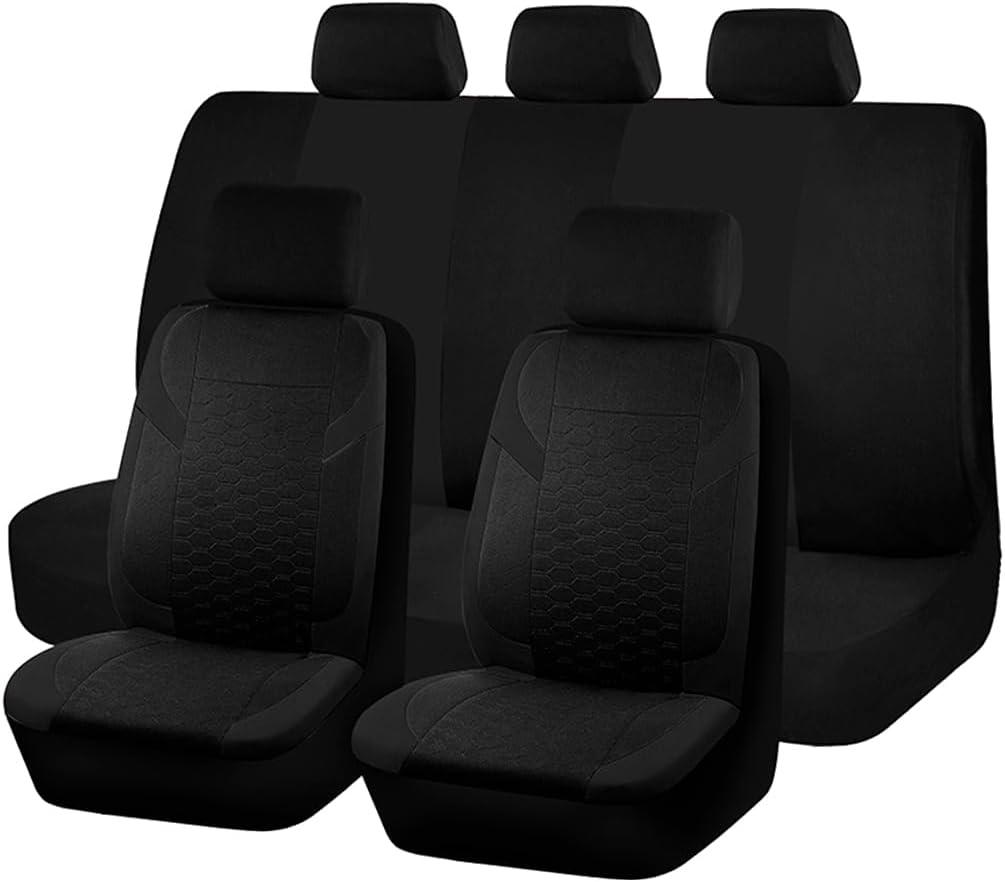 Car Seat Covers Full Set, 9PCS Low Back Vehicle Front & Rear Seat Protector Includes 5 Removable Headrest Cover, Washable Auto Interior Protection Accessories, Universal Fit (Black)