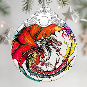 Stained Glass Ornament, Christmas Ornament, Hanging Ornaments for Home Decor & Christmas Tree Ornaments  Exquisite Holiday Decor, Xmas Gifts & Holiday Present - Fantasy Dragon