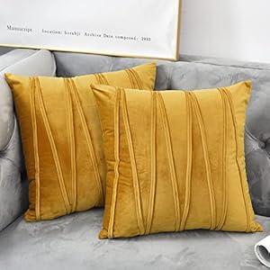 NianEr Euro Oversized Large Decorative Velvet Throw Pillow Covers Sofa Accent Couch Pillows Set of 2 for Bed Square Pillow Cases 26 x 26, Gold