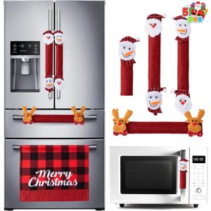 JOYIN 5 Pieces Christmas Fridge Handle Covers for Kitchen Refrigerator Microwave Oven Dishwasher Decoration Appliance, Xmas Santa Indoor Decor, Party Favor Supplies, Washable Holiday Door Dcor