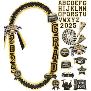 Graduation Lei Class of 2025 Money Leis for Graduation 2025 Ribbon Lei with Braided Necklace Glitter Patches for Him Her High School College Congrats Grad Gifts Party Supplies