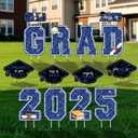 Graduation Decorations Yard Sign, 14 PCS Blue Large Congrats Grad Lawn Stakes, Class of 2025 Yard Signs with Stakes, High School College Bachelor Graduation Party Decoration Supplies (Blue)