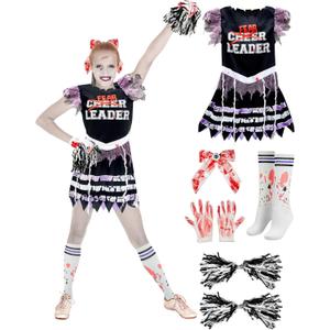 Toulite Zombie Cheerleader Costumes for Girls Scary Halloween Costumes Dead Cheerleading Outfit for Halloween Cosplay Party Medium