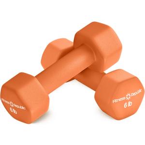 Fitness Republic Neoprene Dumbbell Set of 2, Non-Slip, Hex Shape, Free Weights for Muscle Toning and Strength Building - Portable Home Gym Hand Weights ((Neoprene) 06 lbs - Orange)