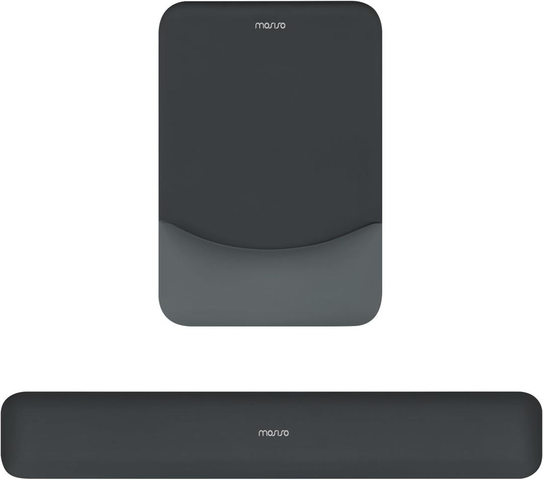 MOSISO Wrist Rest Support for Mouse Pad&Keyboard Set, Rectangular Ergonomic Mousepad Non-Slip Base Home/Office Pain Relief&Easy Typing Pad with Neoprene Cloth&Raised Curved Memory Foam, Slate Gray
