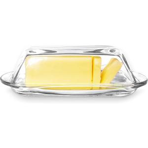 Kangaroo Decorative Clear Glass Butter Dish with Lid for Countertop & Refrigerator - Crystal Covered Butter Tray Storage Container Holder for Counter & Fridge