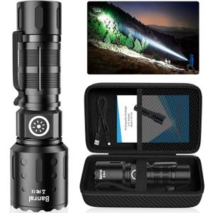 Flashlights High Lumens Rechargeable, Super Bright LED Small Powerful Flashlight with Memory Function, 6Modes Pocket Waterproof Flash Light for Camping,Hiking,Stocking Stuffer for Men (1, Black)