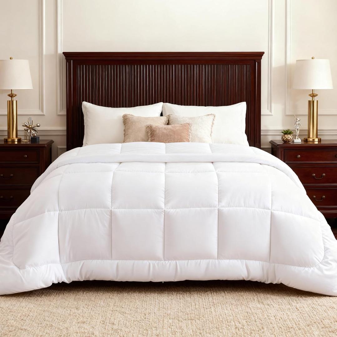 Bedsure Comforters King Size - Duvet Insert Contrast Down Alternative Comforter Quilted All Season Duvet with 8 Tabs, Machine Washable, Gifts for Women, White, King 90 x 102 Inches
