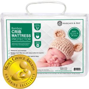 Margaux & May Crib Mattress Protector Pad - Ultra-Soft Waterproof Breathable Premium Bamboo Rayon - Noiseless Fitted Dryer Safe Cover. High Absorbency Oeko-TEX Certified (28 x 52 x 9 inches)