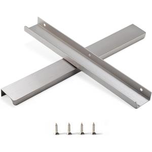 Satanga Brushed Nickel Pack of 2 Edge Finger Pulls for Cabinets Kitchen Long Invisible Hardware Concealed Aluminum Hidden Bar Pull Drawer Handles Easy to Install 15.75 inch Overall Length