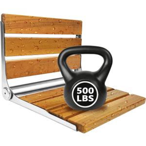 Folding Shower Seat Teak, Bath Safety Furniture Stainless Steel, Shower Seats for Elderly, Fold Down Shower Seat, Oak and Stainless Steel