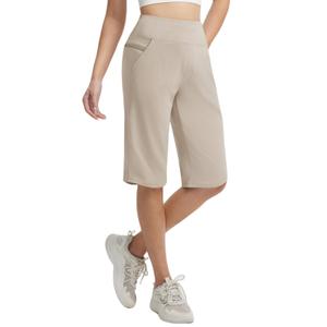 baleaf Women's Bermuda Long Shorts 14" Knee Length Capris with Pockets Athletic Shorts Walking Athletic Casual Summer Khaki XXL