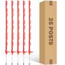 25 Pack Electric Fence Posts,48 Inch/4FT Step-in Plastic Posts for Farm and Garden,Temporary Sturdy Fencing System for Electric Fencing and Yard Protection, Red