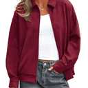 PRETTYGARDEN Faux Suede Bomber Jacket Women Fall Fashion 2026 Casual Zip Up Oversized Trendy Winter Clothing Outerwear Coats (Burgundy,Small) (S)