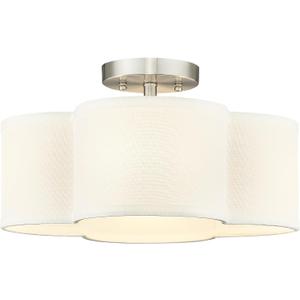 Semi Flush Mount 4-Light 14Inch Ceiling Lights with Fabric Shade in Quatrefoil Shape, Brushed Nickel for Nursery, Hallway, Bedroom, Kitchen - AD-22007-4SF-SN