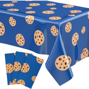 Oudain 3 Sheets Cookie Birthday Party Supplies Cookie Tablecloth 54 x 108 Inch Plastic Table Covers for Birthday Party Decorations