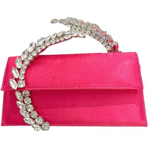 Evening Bag For Women Glitter Crystal Handle Clutch Purse Flap Handbags For Wedding Party Chain Crossbody Bags (Rose)