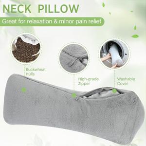 Buckwheat Neck Pillow 15 x 6 Inches Buckwheat Cervical Neck Roll Pillow with Washable Cover for Office Lunch Break Sleep Spa(Grey,Cotton and Linen)