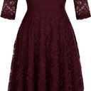 Dressystar Womens Long-Sleeve Wedding Guest Dress A-Line Lace Formal Party Cocktail Midi Dress Prom Gown (Medium, Burgundy)