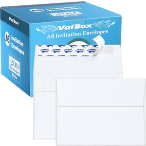 ValBox A6 Envelopes Self Seal 6.5 x 4.75" White Kraft Paper Invitation Envelopes for 4x6 Cards, Photos, Invitations, Weddings, Baby Shower, Birthday, Announcements, RSVP (Pack of 200)