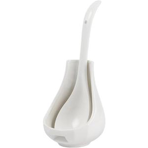 Luxshiny Large Ceramic Soup Spoon with Spoon Rest 8.85 Inch Utensil Holder for Serving Rice Porridge and Soups at Home and Catering