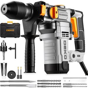 1-1/4 Inch SDS-Plus Rotary Hammer Drill, 12.5Amp Electric Heavy Duty Hammer Drill Corded with 4 Functions, Demolition Hammer for Concrete with Drill Bits and Chisels, Safety Clutch & Vibration Control