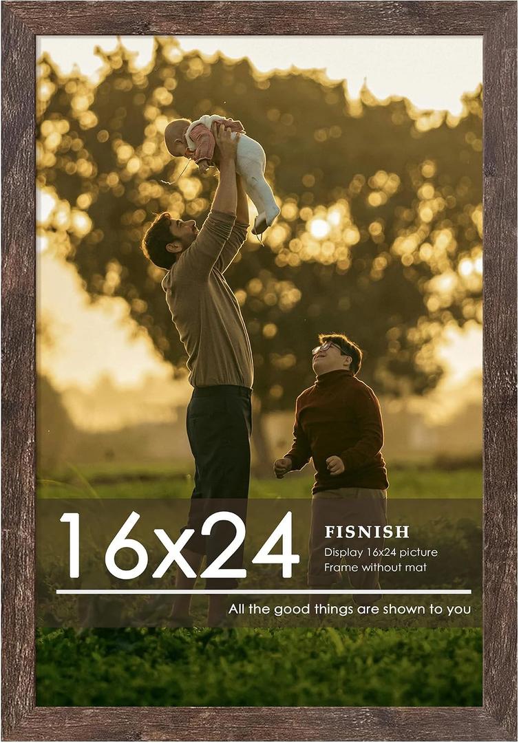 16x24 Picture Frame, Rustic Brown 16 x 24 Poster Frame for Horizontal or Vertical Wall Mounting, 1 Pack