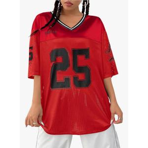 Women's Y2k Baggy T-Shirts V Neck Half Sleeve Sportswear Tees Jersey Top Streetwear, XL