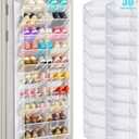 MISSLO 30 Pairs Over the Door Shoe Organizer Breathable Mesh Hanging Shoe Rack for Closet Storage with Wide Deep Pockets 10 Tier Shoes Holder Fit All the Family's Sneakers, Boots, Heels (White, 71")
