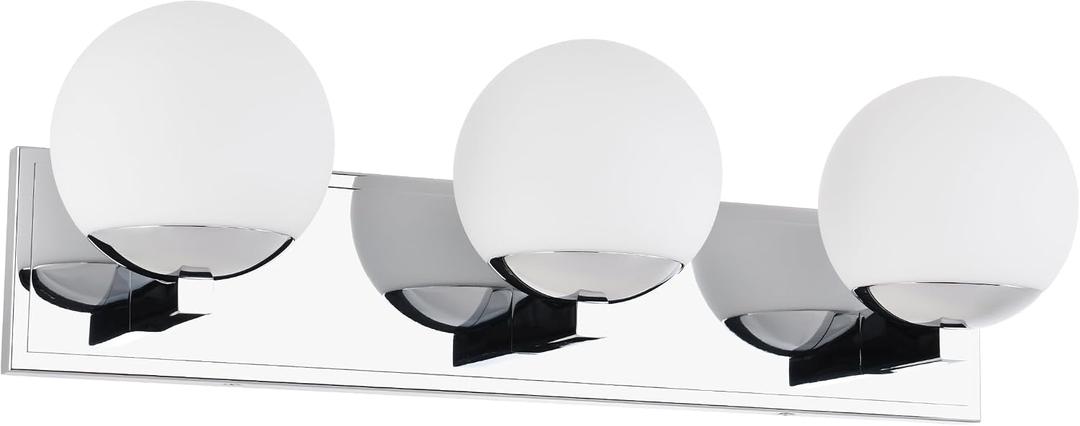 Chrome Bathroom Vanity Light Fixtures, 3-Light Globe Bathroom Vanity Light Fixtures Over Mirror, Modern Wall Lights for Living Room, Long Backplate, Standard E26 Base, Chrome