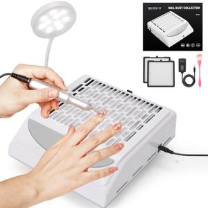 Nail Dust Collector Quite with LED Light, Brush and 2 Reusable Filters  100W Powerful Adjustable Speed and Low Noise, Dust Collector Nail Tech Perfect for Gel Nail Polish
