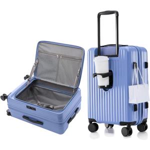 HotWay 19 Inch Expandable Carry On Luggage with Cup Holder, Hardside TSA Approved Luggage with Spinner Wheels, Top Opening Suitcase For Travel, Blue