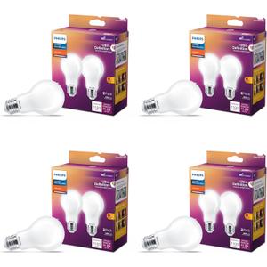 PHILIPS LED 60W A19 4-Pack Ultra Definition Soft White (2200K) 800 Lumen (8W=60W) Dimmable Flicker Free Light Bulbs