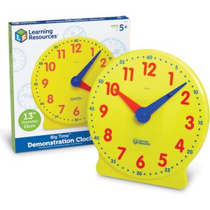 Learning Resources Big Time Learning Clock - Teacher Classroom Must Haves, Elementary School & Montessori Activities, Math Manipulatives, Time Flash Cards, Gifts for Boys and Girls (13-1/4 in)
