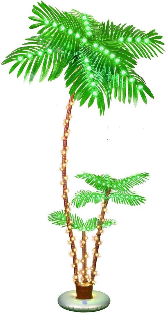 OUSHENG Lighted Palm Tree Bar Outdoor Christmas Decorations Decor, Light Up LED Artificial Fake Faux Trees Lights for Outside Patio Yard Pool Porch Deck Party Tropical, 7FT