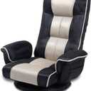 Ergonomic Gaming Chair, 6-Position Reclining Sofa Bed with Lumbar Support, Foldable Floor Lounger with Thick Cushion, Armrests & Side Pockets for Reading, Gray/Beige