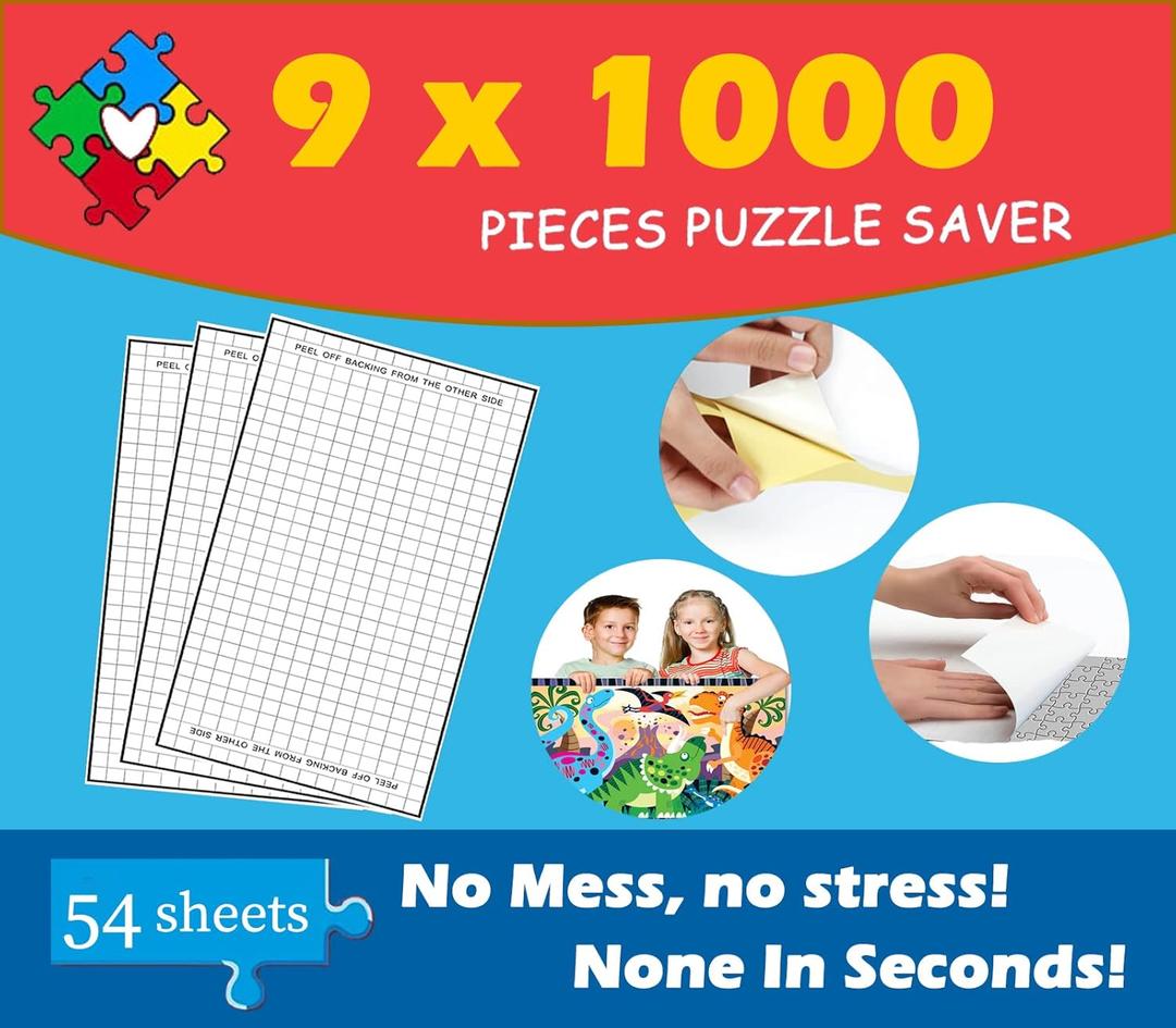 Preserve 9 X 1000 Piece Puzzle Glue Sheets Clear Saver Peel and Stick 54 Puzzle Saver Sheets Puzzle Frame Kit Puzzle Glue Clear No Stress and No Mess Adhesive Sheets Preserve Puzzle for Adult and Kids