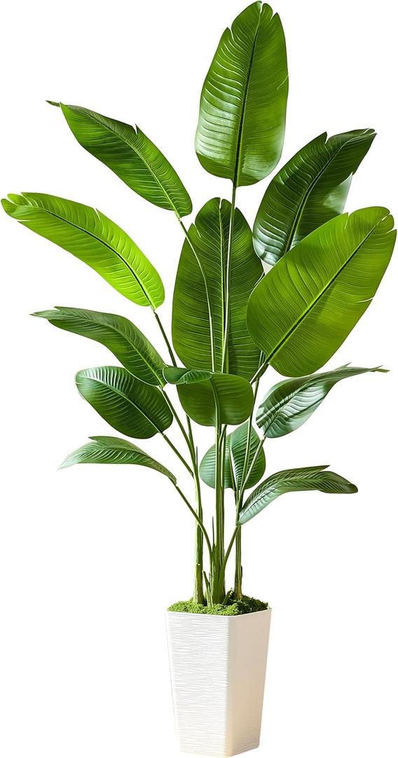 Bird of Paradise Artificial Plant, 6FT Faux Plants Indoor Banana Leaf Tree with 10 Leaves, Large Fake Tropical Potted Indoor Silk Floor Plant with White Tall Planter for House,Office,Room,Home Decor