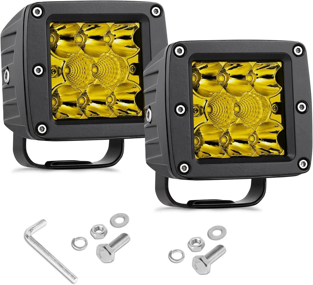 Yellow Fog Lights, 2Pcs 3 Inch 80W Amber LED Pods LED Cube Driving Lights Spot Flood Combo Off Road Ditch Light Pods for Truck Pickup Motorcycle ATV UTV SUV RZR Boat