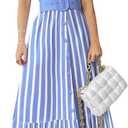 utcoco Womens Striped Button Down Shirt Dress Casual Puff Short Sleeve Ruffle Hem Maxi Dresses with Belt (XX-Large, Blue) 