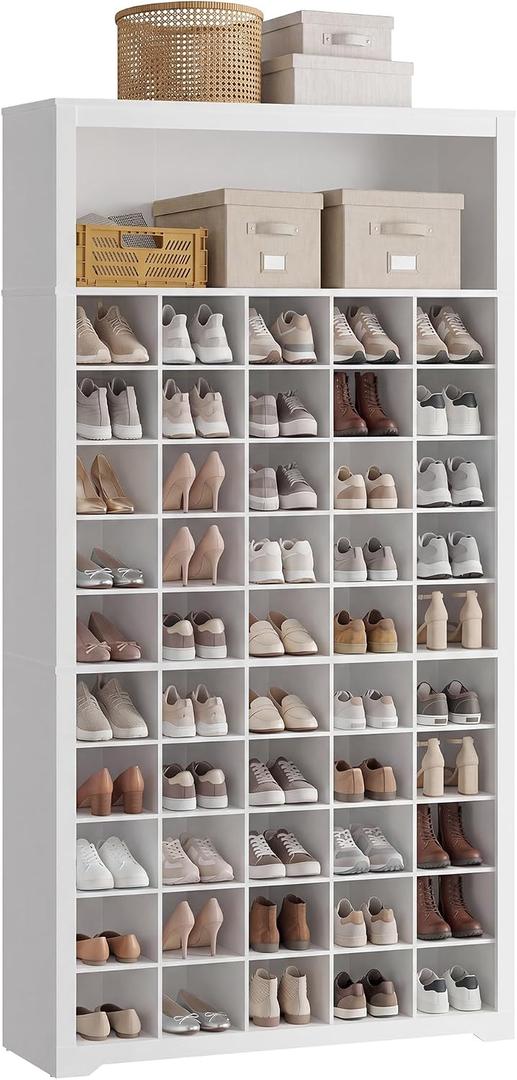 VASAGLE Tall Shoe Storage Cabinet, 10‑Tier, Holds Up to 50 Pairs of Shoes, 13.2"D x 39.4"W x 75.4"H