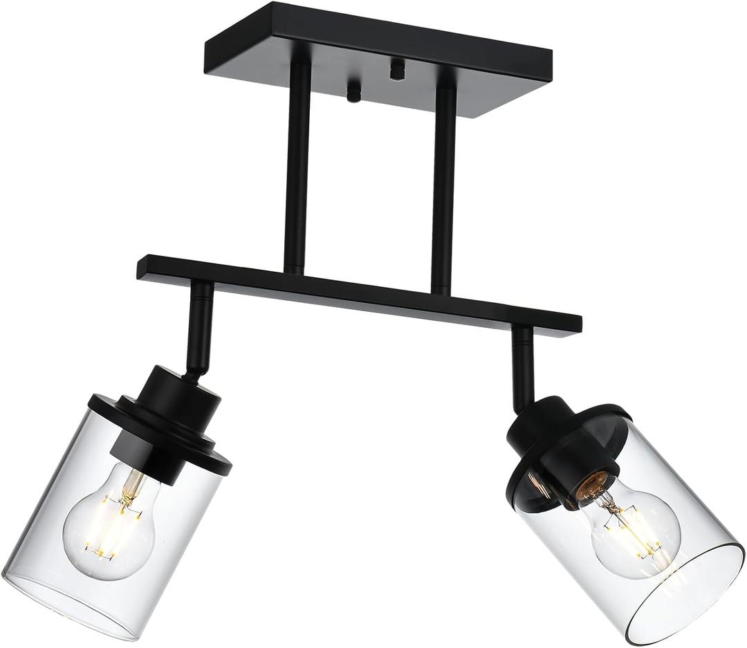 Yaohong 2-Light Kitchen Track Light Fixtures Ceiling Vanity Lights Black, Bathroom Track Lighting Kit with Ajustable Heads, Modern Wall Ceiling Tracking Light for Hallway Shop