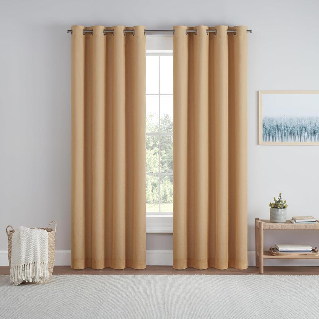 Eclipse Dutchess 100% Blackout Lined Grommet Curtains, Thermal Insulated Window Curtains for Living Room, Bedroom or Media Room, (1 Panel), 84 in Long x 50 in Wide, Flaxen