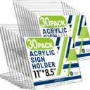Aheroi 30Pcs Acrylic Sign Holder 8.5 x 11, L-shape Clear Sign Holders, Horizontal L-shape Acrylic Paper Holder, Plastic Table Sign Holders, Plastic Paper Holder Display Standing for Office Home School