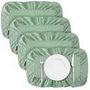 Frienda Set of 4 Scalloped Placemat with Ruffle, 100% Cotton Green Rectangle Placemat 13.8 x 17.7 Inch Washable Machine Flower Table Mats for Dining Restaurant Table Home Decor