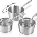 LOLYKITCH 1.5-2.5-3.0 QT, Tri-Ply Stainless Steel Saucepan Set of 3,Induction Cooking Pots,Sauce Pots with Lids,Pots and Pans Set,Detachable Handle and Dishwasher Safe.