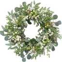Wreath for Front Door 24 inch Spring Summer Eucalyptus Wreaths with Purely Handmade,Big Berries,Eucalyptus Leaves,Mixed Berries for Home Farmhouse, Outdoor, Porch, Wall Window Decor All Year Round