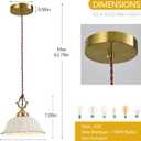 Brass Vintage Ceramic Pendant Light Fixture，Mid Cenrury White Ceramic Chandelier with Petal-Shaped Cutouts Hanging Light for Kitchen Island Dining Room Bedroom Hallway